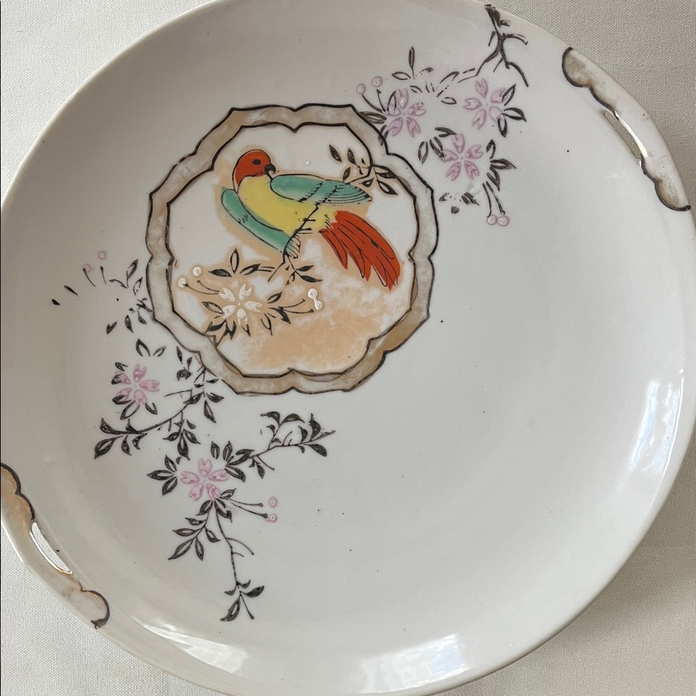 Decorative Plate with Bird and Floral Design
